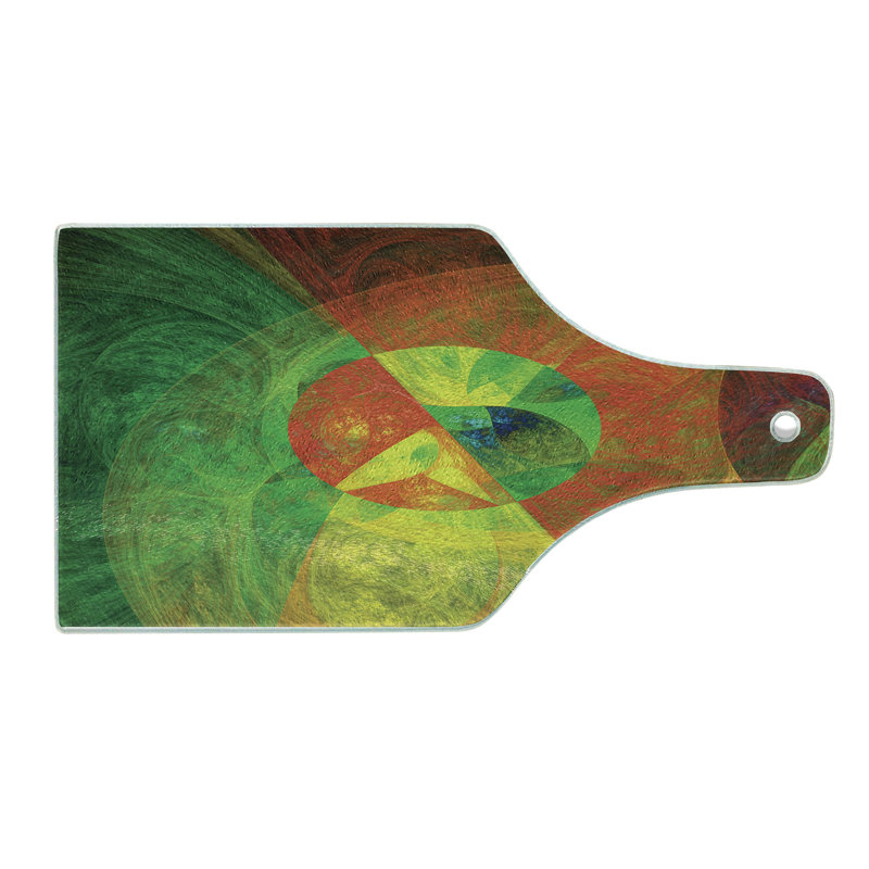 Ambesonne Psychedelic Tempered Glass Cutting Board Abstract Surreal Green Yellow