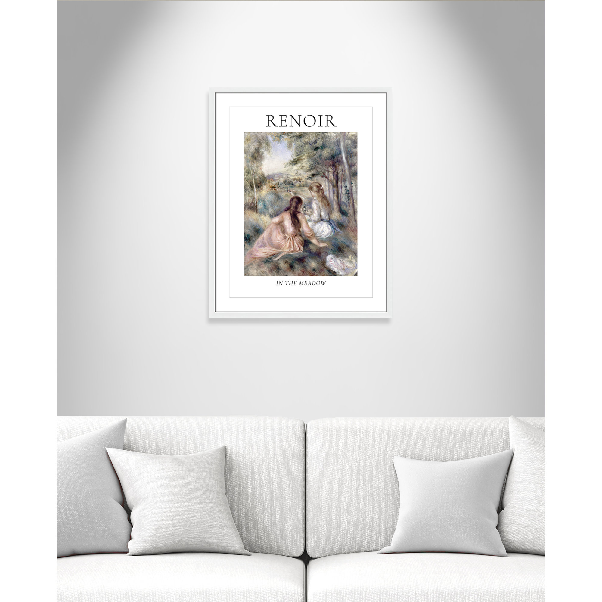Old Masters Collection " In The Meadow " by Auguste Renoir, White Single Picture Frame, Yes, 29.5" H x 23.5" W x 1.25" D