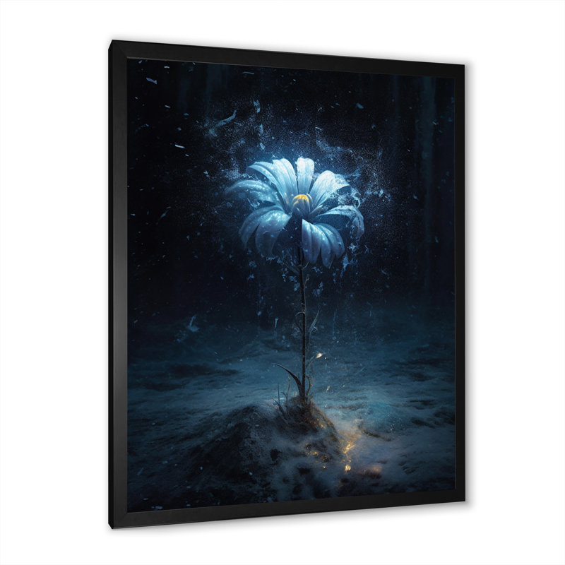 Amaryllis abstrait fleur bleue I - impression, Cadre simple noir, H 44 po x l 34 po x P 1,5 po