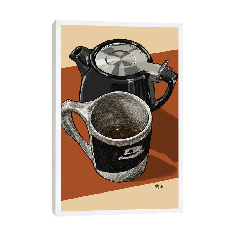 Tea Time With Houndstooth by Sunflowerman - Gallery-Wrapped Canvas Giclée on Canvas, White Framed, 101.6 cm H x 66.04 cm W