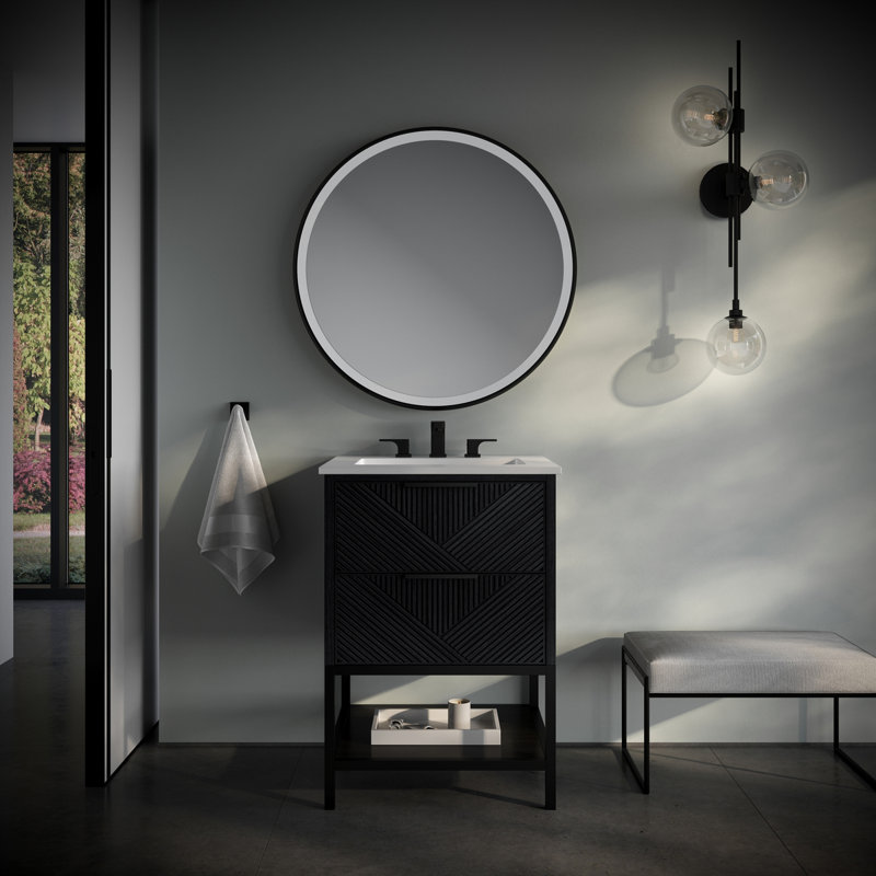 Diamond 24'' W Single Vanity, Charcoal Black, White Quartz, Matte Black