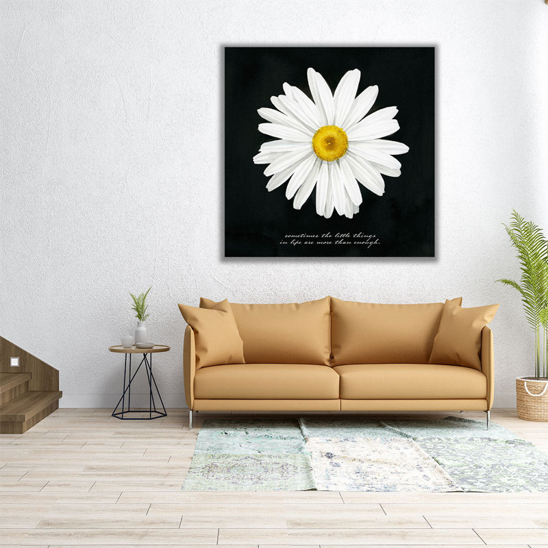 «Delicate Daisy I» en noir et blanc - reproduction d'art sur toile, H 12 po x l 12 po