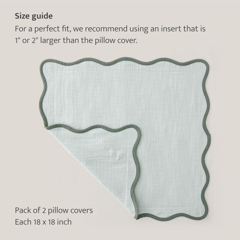 Double Stitch Cotton Decorative Scalloped Throw Pillow Covers,Square Cushion Case for Living Room Couch, Aqua Mint