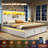 Wood Storage Bed Frame with Bookcase Headboard Farmhouse Heavy Duty Metal Platform Bed with Under-bed Drawers & Side Light Strip and Charging Station No Boxing Need-1909023939-1909023936