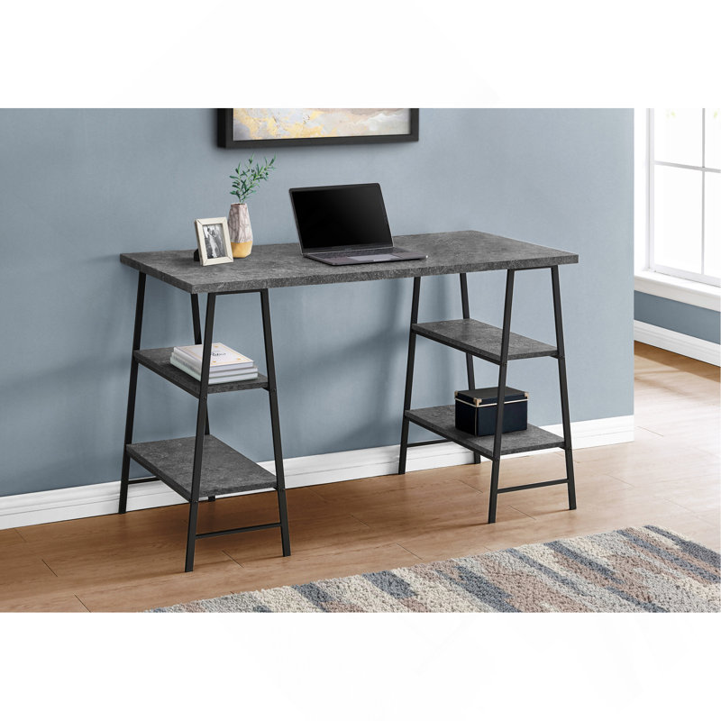 Bureau d'ordinateur Allyssa, bureau personnel, ordinateur portable, tablettes de rangement, L 48 po, bureau, métal, stratifié