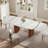 63-94.5" Modern Extendable Retangular Dining Table For 4-10, Sintered Stone Table Top, With Brown Wood Double Base-472097220