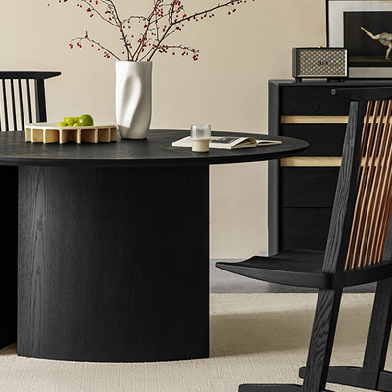 Grande table ronde noire en bois massif multicouche, H 29,21 po x L 59,05 po x l 59,05 po
