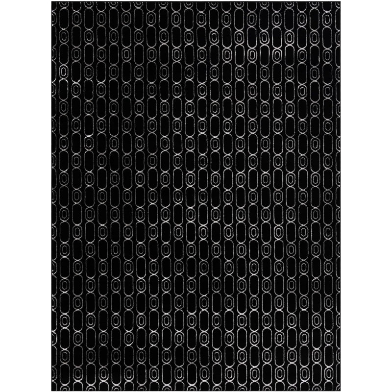 Tapis contemporain noir et argenté Vincente, Rectangle 10 pi x 13 pi 1 po