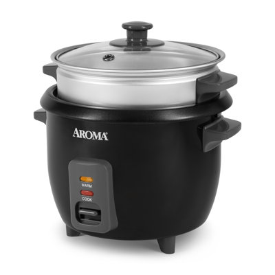 AROMA Rice Cooker, 3-Cup (Uncooked) / 6-Cup (Cooked), Steamer, Small Rice Cooker, 1.5 Qt, Black -  ARC-363-1NGB