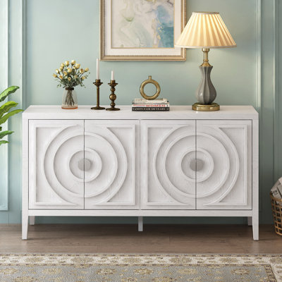 Retro Sideboard Door With Circular Groove Design Round Metal Door Handle For Entrance, Dinning Room, Living Room by Hokku Designs