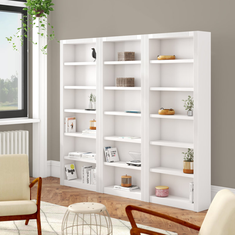 Elona 213cm H x 245cm W Solid Wood Library Bookcase, White Lacquer, Basic
