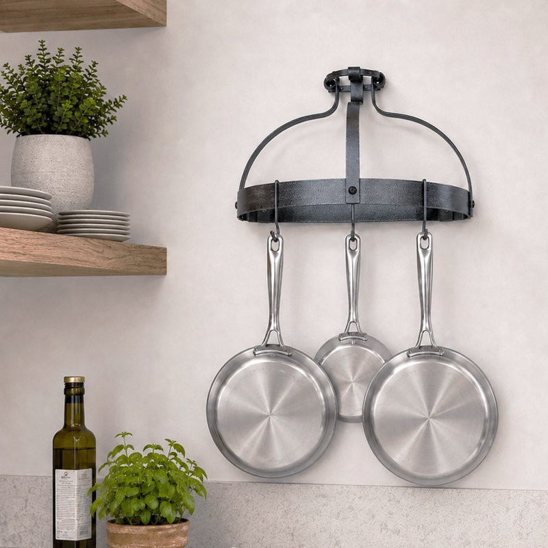 Handcrafted Crown Wall Rack with 12 Hooks, Hammered Steel