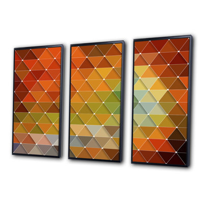 Triangulaire géométrique rouge, gris et vert - ensemble de 3 reproductions sur toile flottante
