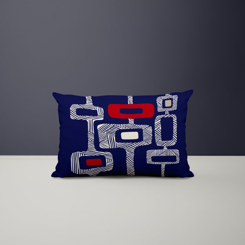 Polyester Lumbar Rectangular Indoor/Outdoor Pillow Cover & Insert, Red/Blue