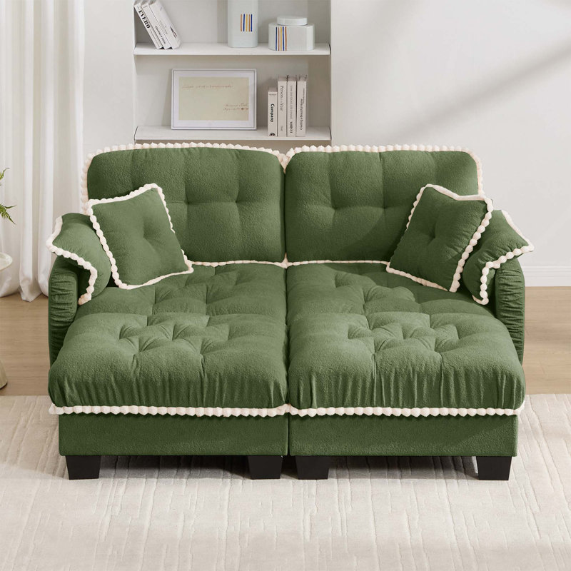 Causeuse Pom-Pom, Vert (2 sièges avec 2 repose-pieds)