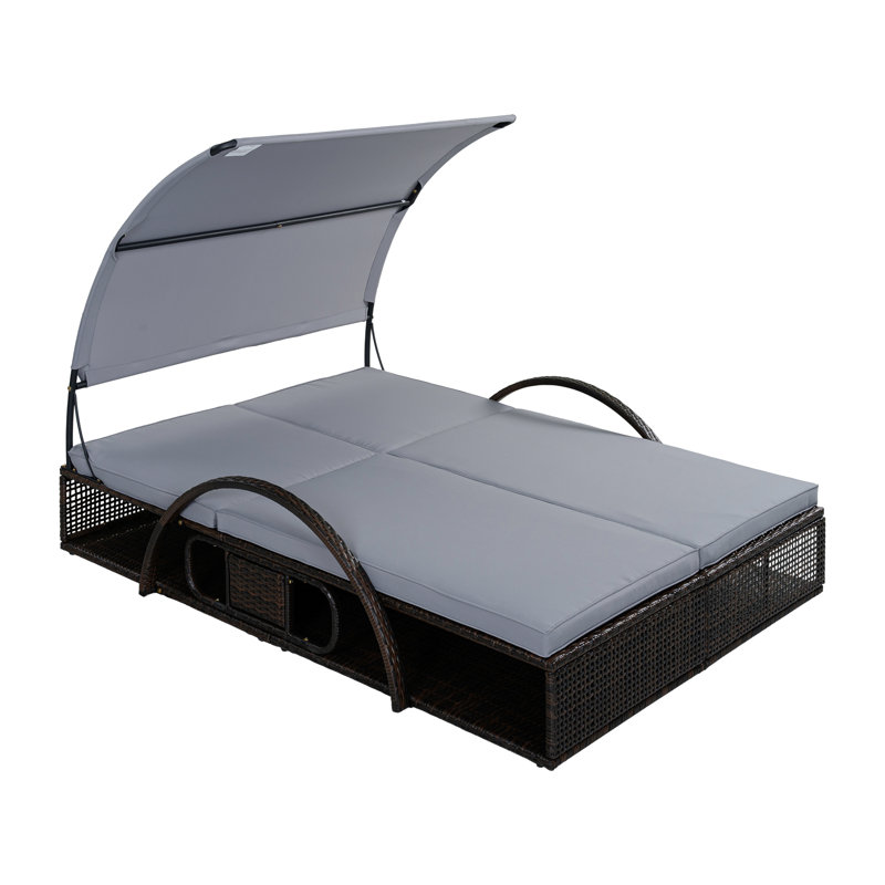 51'' Wide Canopy Wicker Patio Daybed With Cushions, Gray