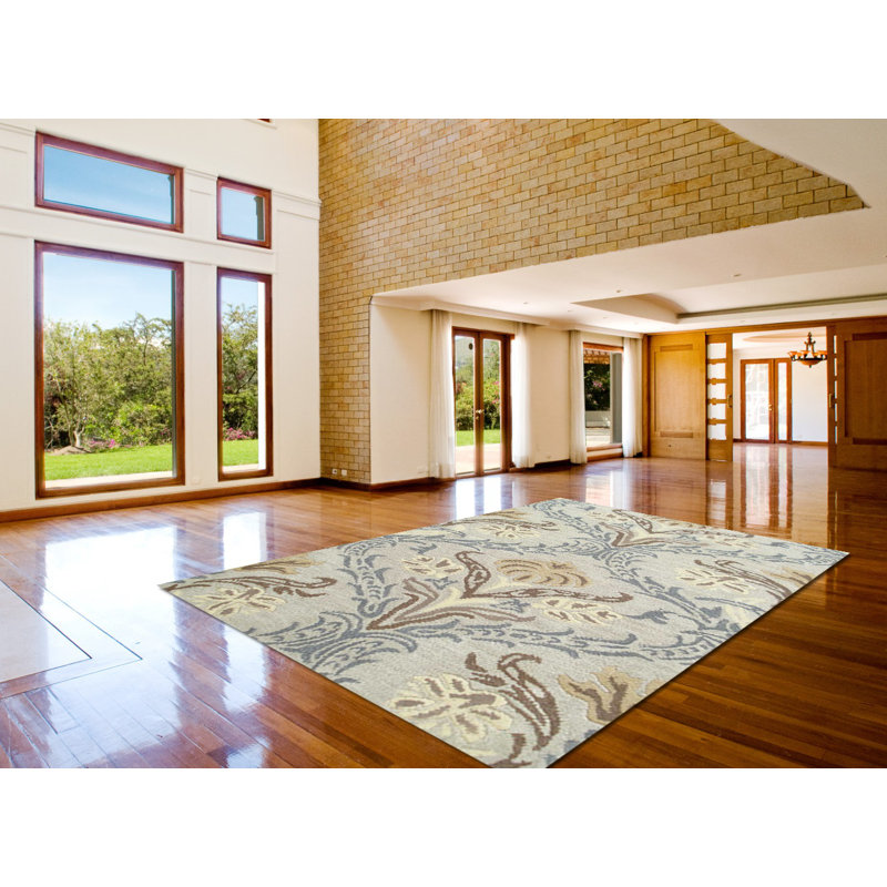 Tapis décoratif crème Touffeté à la main à motif floral Soraya, Carré 1 pi 7 po