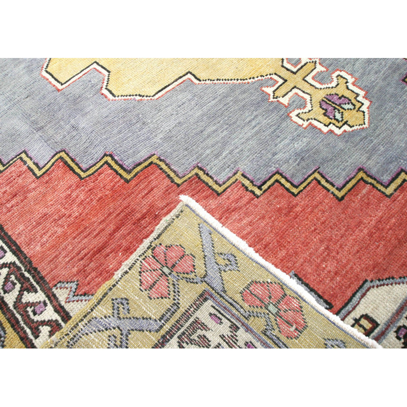 One-of-a-Kind Hand-Knotted 1960s 5'1" x 13' Runner Wool Area Rug in Red/Blue