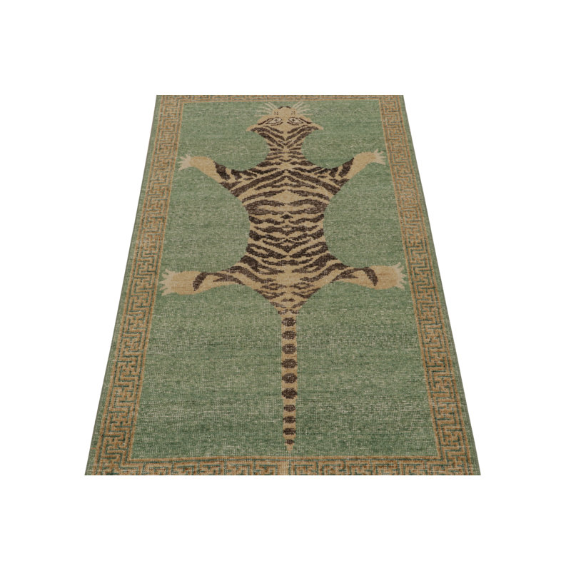 Distressed Homage Hand Knotted Wool Animal Print Area Rug, Runner 3' x 10'