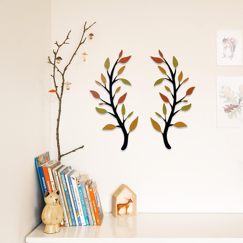 2 Pieces Metal Tree Leaf Wall Décor, Yellow/Orange