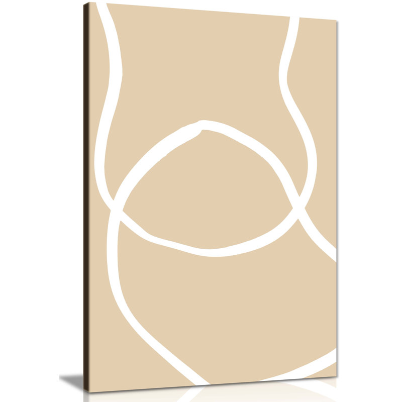 Abstract Minimalist Beige & White Line Art - Wrapped Canvas Print, 91cm H x 61cm W