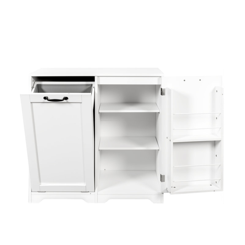 Laundry Cabinet with Doors and shelf, Tilt-Out Laundry Hamper, Freestanding Style, Adjustable Shelf, White