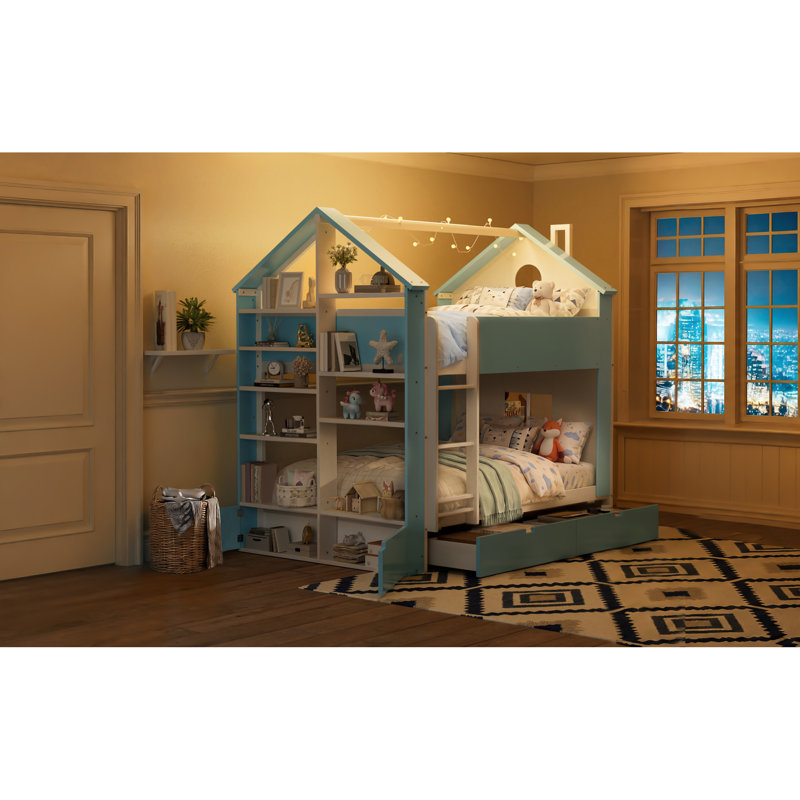 Lits superposés gain d'espace avec rangement, en bois MDF, pour chambre à coucher moderne, Blue