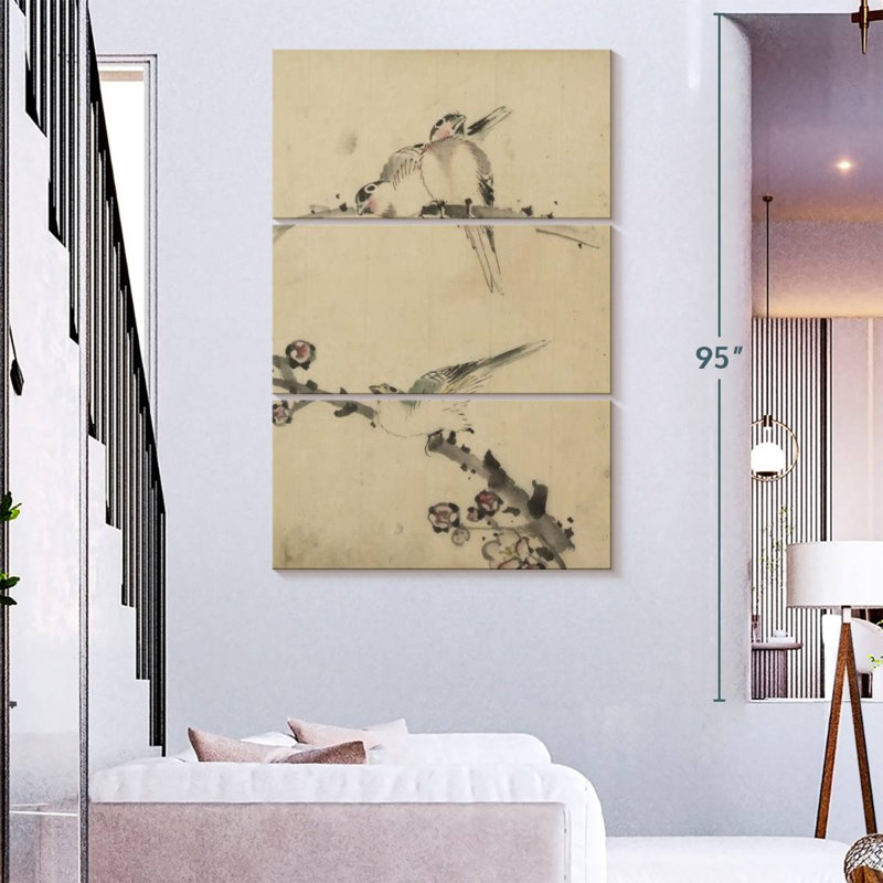 Brampt Three Birds Perched On Branches, 74" H x 48" W