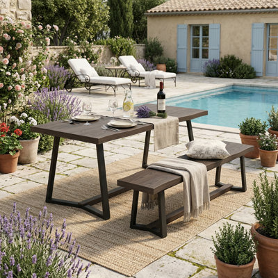 Wood Patio Dining Set with Bench