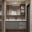 Meuble-lavabo mural moderne et minimaliste en bois d'hévéa gris avec lavabo en céramique intégré et armoire à pharmacie intelligente-1565208285