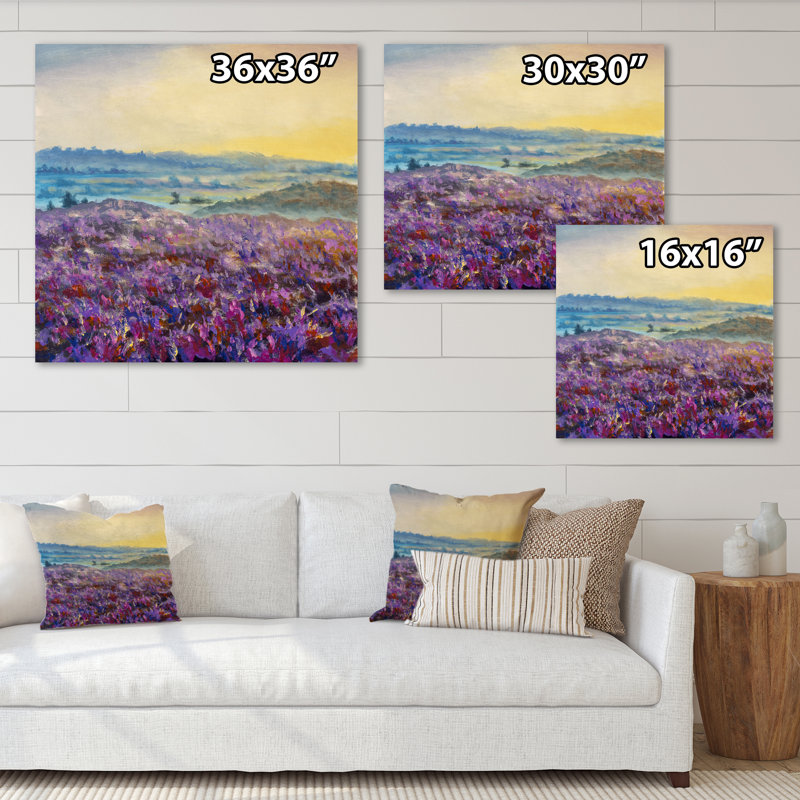 Lever de soleil sur la lavande - Peinture, L 16 po x H 16 po, Toile tendue