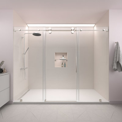 RadianceX 92"–96"W × 76"H Frameless Single Sliding Shower Door in Brushed Nickel with 3/8" Clear Glass