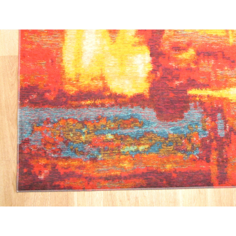 Stylish and Durable Hand-knotted Sophisticated Abstract Wool Indoor Red Rectangle Area Rugs, Rectangle 4'4" x 6'3"