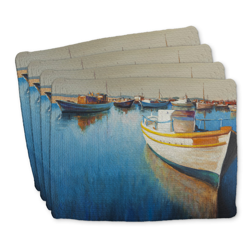 Ensemble de 4 napperons en polyester tressé | Conception de bateaux de pêche