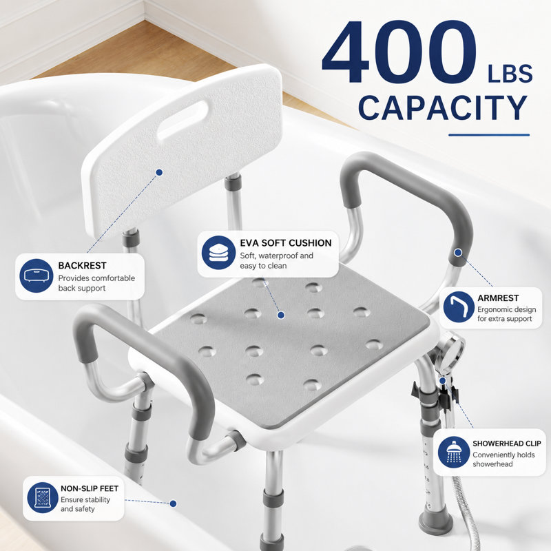 Chaise de douche intérieure avec accoudoirs et dossier