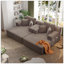 Ensemble 2 pièces surdimensionné de méridienne double, luxueux canapé-lit en velours côtelé moelleux avec 6 coussins et pochette de rangement pour les petits espaces, le cinéma maison et le salon-1607512785