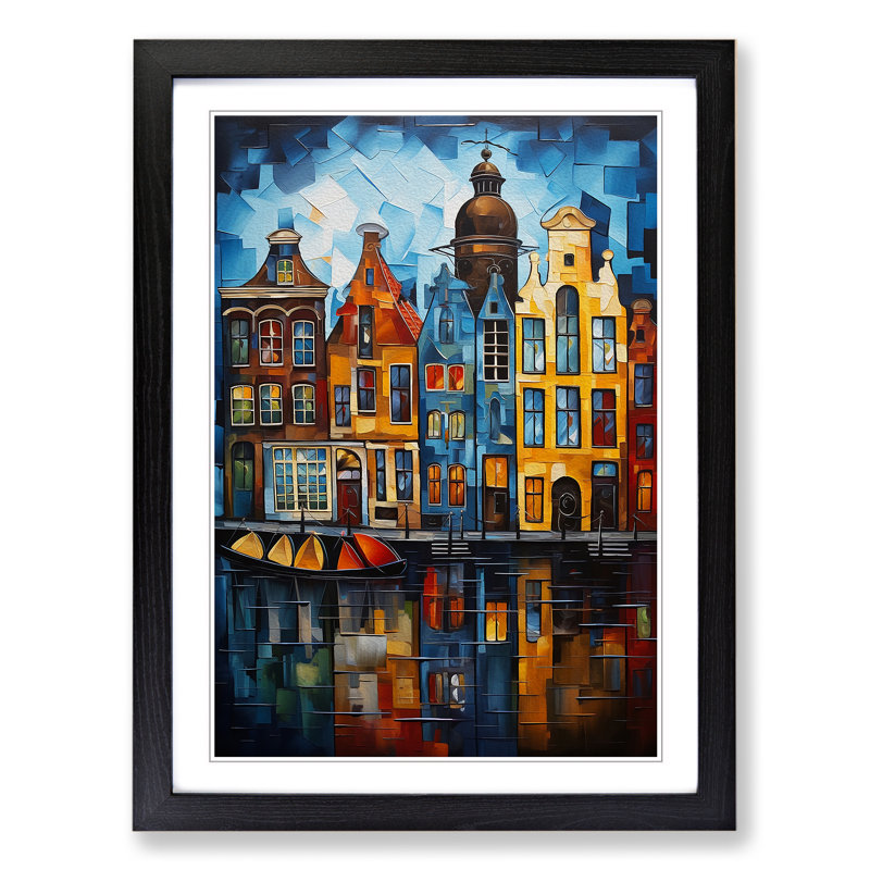 XYZ-FRM-V1223-1788 Amsterdam Abstract No.3 - Single Picture Frame Print on Wood, 46cm H x 34cm W x 2cm D, Black 