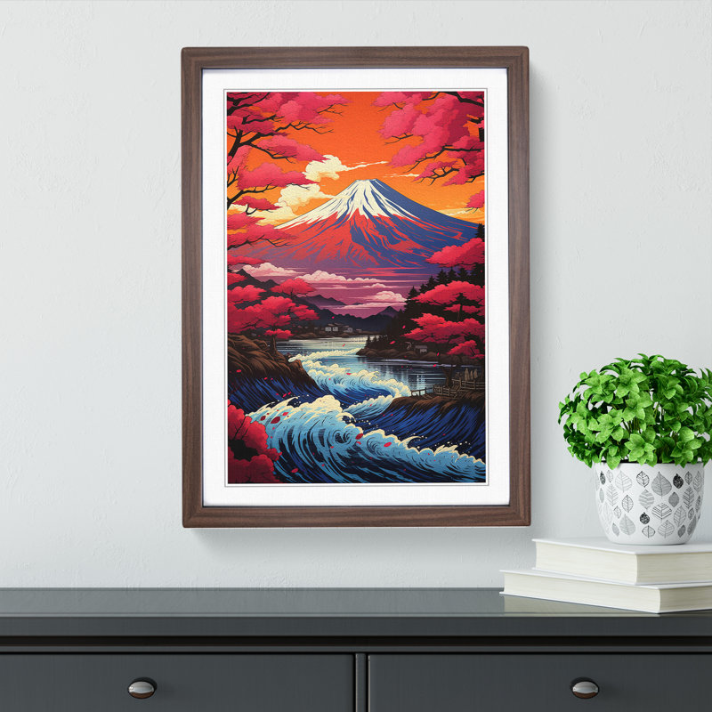 Mount Fuji Informel - Single Picture Frame Print on Wood, 46cm H x 34cm W x 2cm D, Walnut Framed