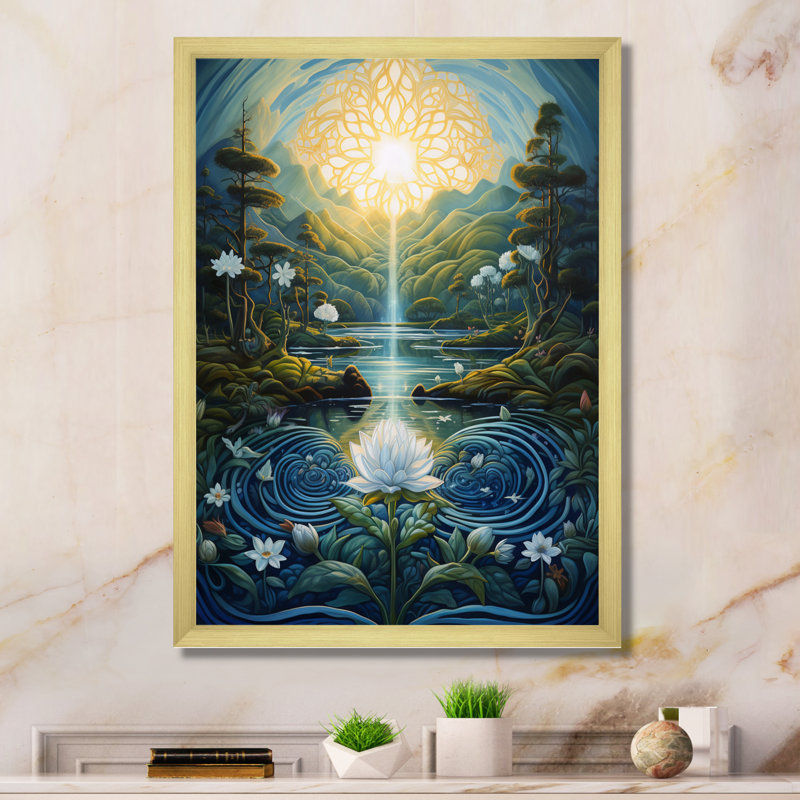«Flower Awakening Serenity Sunrise» sur toile, H 32 po x l 16 po x P 1 po, Cadre doré à une seule photo