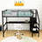 Metal Loft Bed With LED Lighting, Built-In Desk,Staircase, And Wardrobe