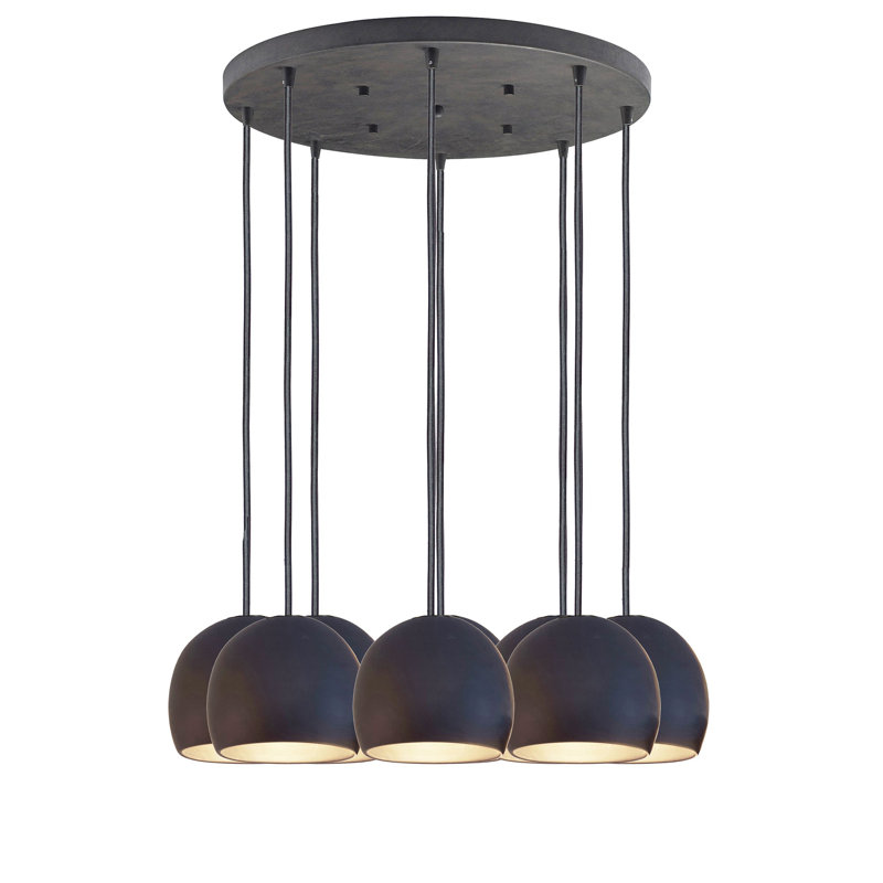 Lustre en forme de dôme à 8 lumières, Noir, H 100 po