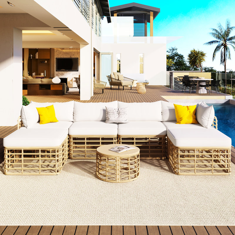 Mobilier de balcon toutes saisons - 7 pièces avec coussins et coussins épais