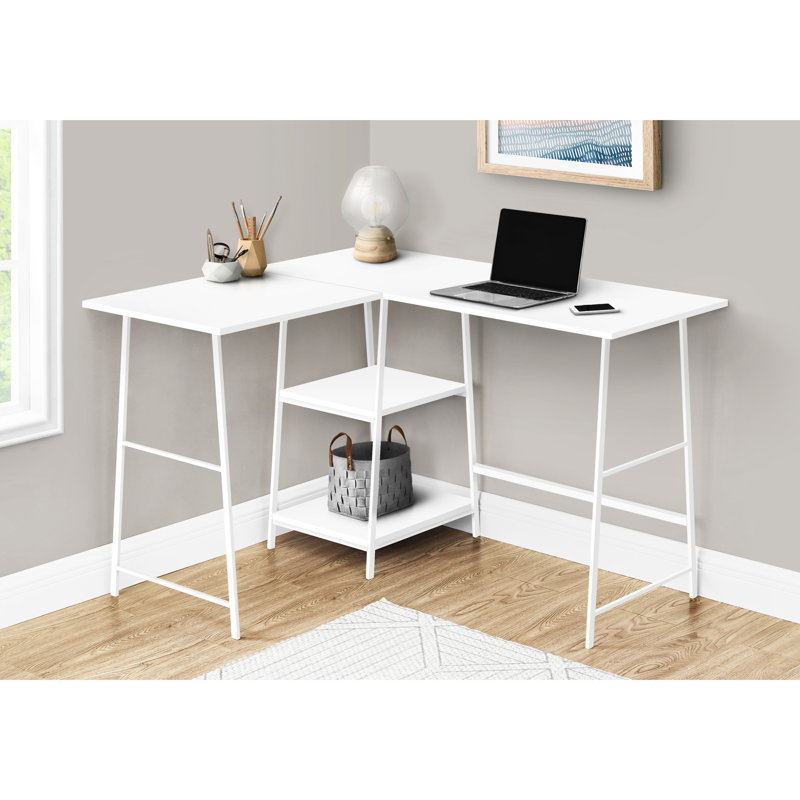 Bureau en forme de L de style industriel, 48 po, stratifié blanc et métal, pour bureau à domicile