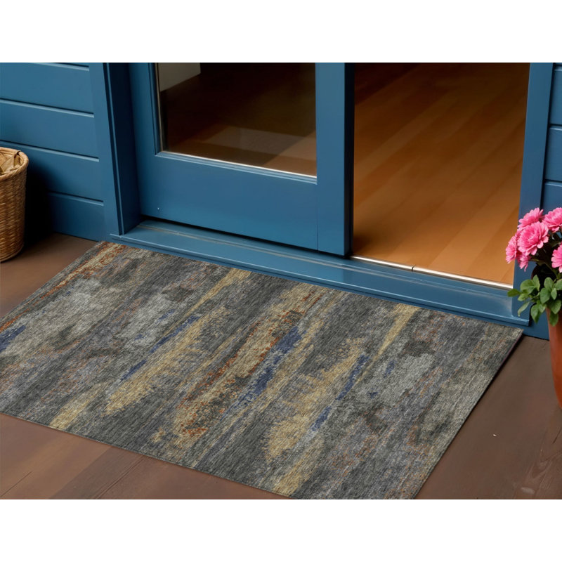 3' X 5' Graphite And Gray Abstract Washable Indoor Outdoor Area Rug