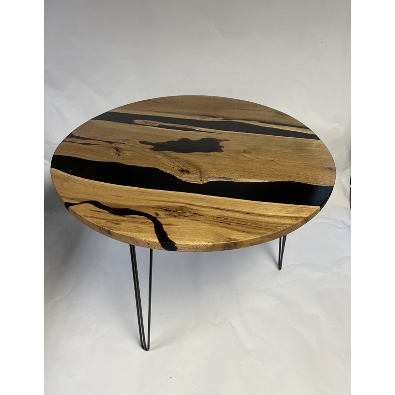 Table ronde en résine époxy noire érable