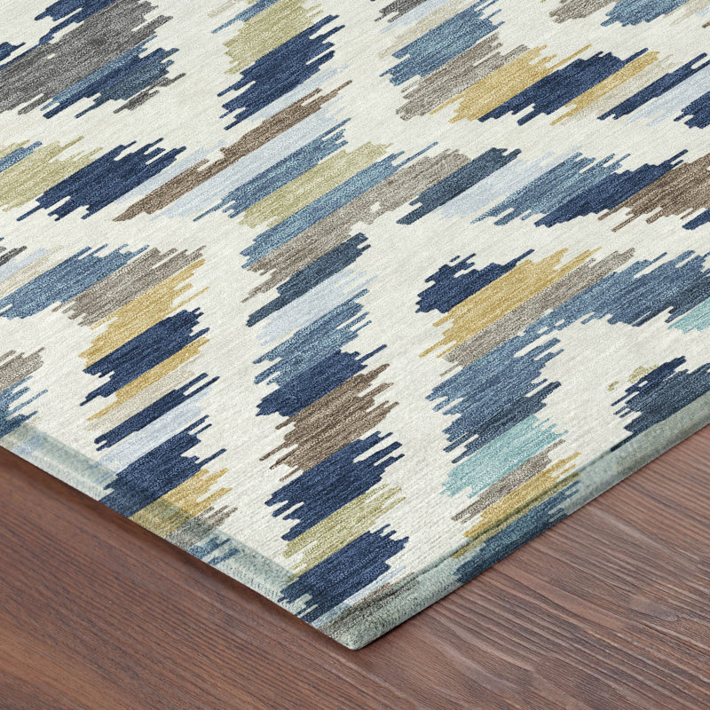 Machine Washable Indoor/Outdoor Chantille Tribal Rug, 1'8" x 2'6", Navy