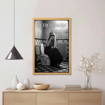 «Retro Charm», femme en noir et blanc sur toile, ensemble de 1 reproduction d'art sur toile tendue