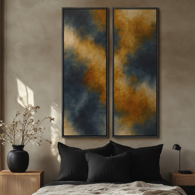 «Blue Cloud Flow Abstract for Office», ensemble de 2 reproductions d'art murales encadrées sur toile 60 po x 20 po x 2 pièces