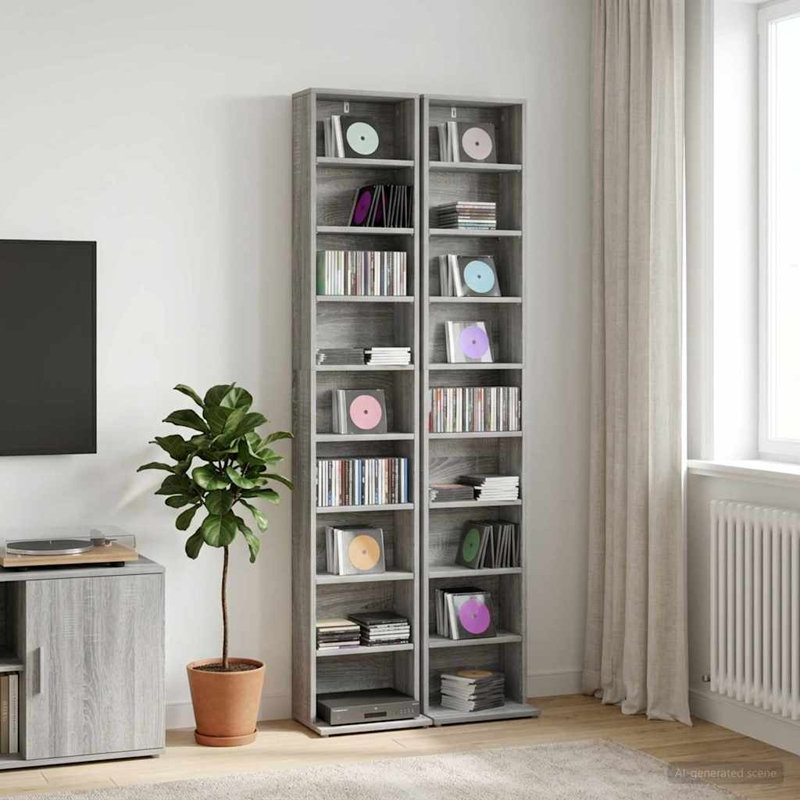175 cm H Media Shelves, Grey Sonoma