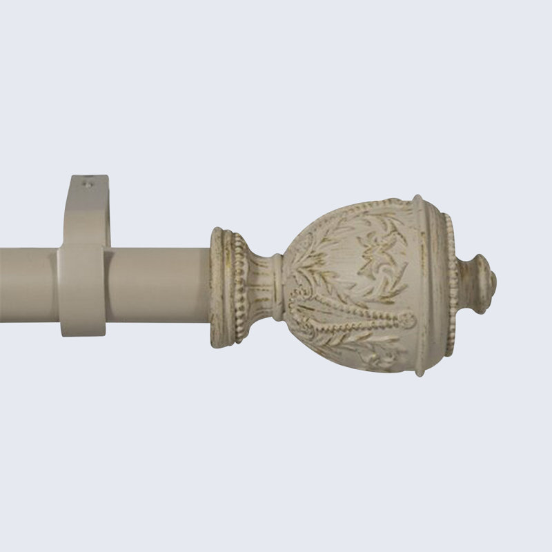 Tringle à rideaux simple Meridan Grecian Urn, l 48 po à 84 po, Blanc doré de France / décoration doré